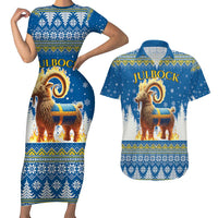 Sweden Christmas Couples Matching Short Sleeve Bodycon Dress and Hawaiian Shirt Julbock Yule Goat LT19
