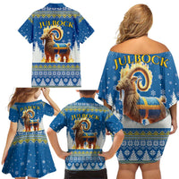 Sweden Christmas Family Matching Off Shoulder Short Dress and Hawaiian Shirt Julbock Yule Goat LT19