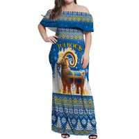 Sweden Christmas Off Shoulder Maxi Dress Julbock Yule Goat LT19