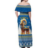 Sweden Christmas Off Shoulder Maxi Dress Julbock Yule Goat LT19