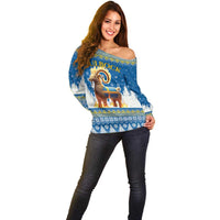 Sweden Christmas Off Shoulder Sweater Julbock Yule Goat LT19