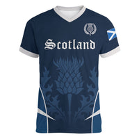 Scotland Rugby Personalized Women V-Neck T-Shirt Scottish Thistle Champions