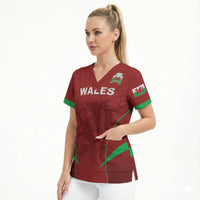 Wales Rugby Personalized Scrub Top Welsh Red Dragon Champions
