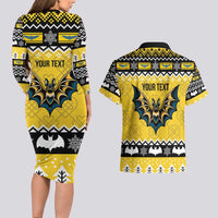 Personalized Brecknockshire Wales Christmas Couples Matching Long Sleeve Bodycon Dress and Hawaiian Shirt Welsh Celtic Bat Design - Wonder Print Shop