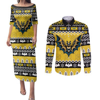 Personalized Brecknockshire Wales Christmas Couples Matching Puletasi and Long Sleeve Button Shirt Welsh Celtic Bat Design - Wonder Print Shop
