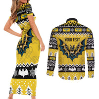 Personalized Brecknockshire Wales Christmas Couples Matching Short Sleeve Bodycon Dress and Long Sleeve Button Shirt Welsh Celtic Bat Design - Wonder Print Shop