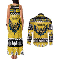 Personalized Brecknockshire Wales Christmas Couples Matching Tank Maxi Dress and Long Sleeve Button Shirt Welsh Celtic Bat Design - Wonder Print Shop