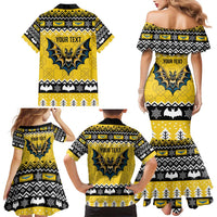 Personalized Brecknockshire Wales Christmas Family Matching Mermaid Dress and Hawaiian Shirt Welsh Celtic Bat Design - Wonder Print Shop