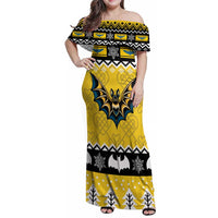 Personalized Brecknockshire Wales Christmas Family Matching Off Shoulder Maxi Dress and Hawaiian Shirt Welsh Celtic Bat Design - Wonder Print Shop