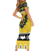 Personalized Brecknockshire Wales Christmas Family Matching Short Sleeve Bodycon Dress and Hawaiian Shirt Welsh Celtic Bat Design - Wonder Print Shop