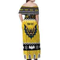 Personalized Brecknockshire Wales Christmas Off Shoulder Maxi Dress Welsh Celtic Bat Design - Wonder Print Shop