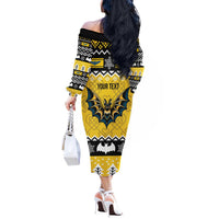Personalized Brecknockshire Wales Christmas Off The Shoulder Long Sleeve Dress Welsh Celtic Bat Design - Wonder Print Shop