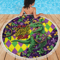 Funny Mardi Gras T-Rex Dinosaur Beach Blanket Let The Good Times Roll - Wonder Print Shop