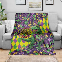 Funny Mardi Gras T-Rex Dinosaur Blanket Let The Good Times Roll - Wonder Print Shop