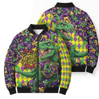 Funny Mardi Gras T-Rex Dinosaur Bomber Puffer Jacket Let The Good Times Roll - Wonder Print Shop