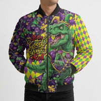 Funny Mardi Gras T-Rex Dinosaur Bomber Puffer Jacket Let The Good Times Roll - Wonder Print Shop