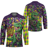 Funny Mardi Gras T-Rex Dinosaur Hockey Jersey Let The Good Times Roll - Wonder Print Shop