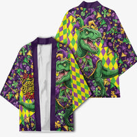 Funny Mardi Gras T-Rex Dinosaur Kimono Let The Good Times Roll - Wonder Print Shop