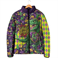 Funny Mardi Gras T-Rex Dinosaur Padded Jacket Let The Good Times Roll - Wonder Print Shop