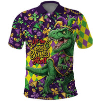 Funny Mardi Gras T-Rex Dinosaur Polo Shirt Let The Good Times Roll - Wonder Print Shop