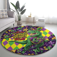 Funny Mardi Gras T-Rex Dinosaur Round Carpet Let The Good Times Roll - Wonder Print Shop