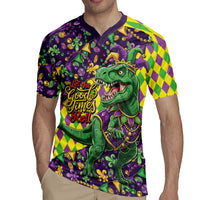 Funny Mardi Gras T-Rex Dinosaur Rugby Jersey Let The Good Times Roll - Wonder Print Shop