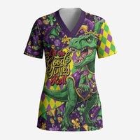 Funny Mardi Gras T-Rex Dinosaur Scrub Top Let The Good Times Roll - Wonder Print Shop