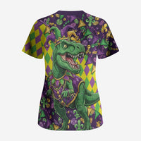 Funny Mardi Gras T-Rex Dinosaur Scrub Top Let The Good Times Roll - Wonder Print Shop
