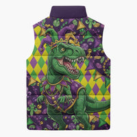 Funny Mardi Gras T-Rex Dinosaur Sleeveless Puffer Jacket Let The Good Times Roll - Wonder Print Shop