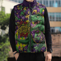 Funny Mardi Gras T-Rex Dinosaur Sleeveless Puffer Jacket Let The Good Times Roll - Wonder Print Shop