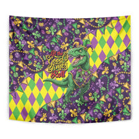 Funny Mardi Gras T-Rex Dinosaur Tapestry Let The Good Times Roll - Wonder Print Shop