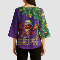 Funny Crawfish Carnival Kimono Sleeve Blouse It's Mardi Gras Bruh - Wonder Print Shop