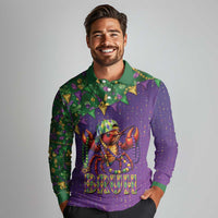 Funny Crawfish Carnival Long Sleeve Polo Shirt It's Mardi Gras Bruh - Wonder Print Shop