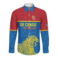 Custom World Football 2026 DR Congo Long Sleeve Button Shirt Roar of Les Leopards