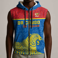 Custom World Football 2026 DR Congo Sleeveless Zip Hoodie Roar of Les Leopards