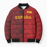 Custom World Football 2026 Spain Bomber Puffer Jacket Spanish Lion Azulejo Pattern
