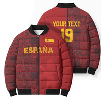 Custom World Football 2026 Spain Bomber Puffer Jacket Spanish Lion Azulejo Pattern