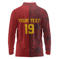 Custom World Football 2026 Spain Long Sleeve Polo Shirt Spanish Lion Azulejo Pattern