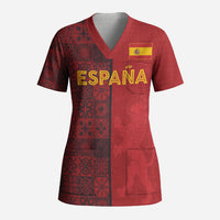 Custom World Football 2026 Spain Scrub Top Spanish Lion Azulejo Pattern