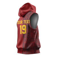 Custom World Football 2026 Spain Sleeveless Hoodie Spanish Lion Azulejo Pattern