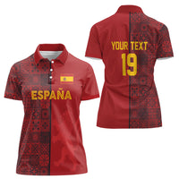 Custom World Football 2026 Spain Women Polo Shirt Spanish Lion Azulejo Pattern