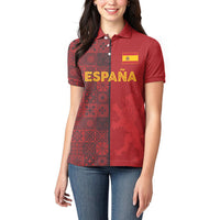 Custom World Football 2026 Spain Women Polo Shirt Spanish Lion Azulejo Pattern
