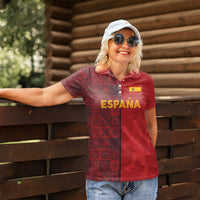 Custom World Football 2026 Spain Women Polo Shirt Spanish Lion Azulejo Pattern