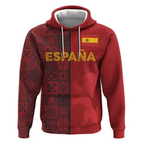 Custom World Football 2026 Spain Zip Hoodie Spanish Lion Azulejo Pattern