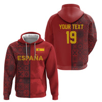 Custom World Football 2026 Spain Zip Hoodie Spanish Lion Azulejo Pattern