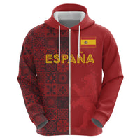 Custom World Football 2026 Spain Zip Hoodie Spanish Lion Azulejo Pattern
