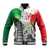 Italy Pisa Tower Baseball Jacket White Lily With Flag Style - Wonder Print Shop