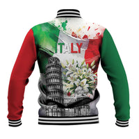 Italy Pisa Tower Baseball Jacket White Lily With Flag Style - Wonder Print Shop