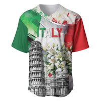 Italy Pisa Tower Baseball Jersey White Lily With Flag Style - Wonder Print Shop