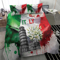 Italy Pisa Tower Bedding Set White Lily With Flag Style - Wonder Print Shop